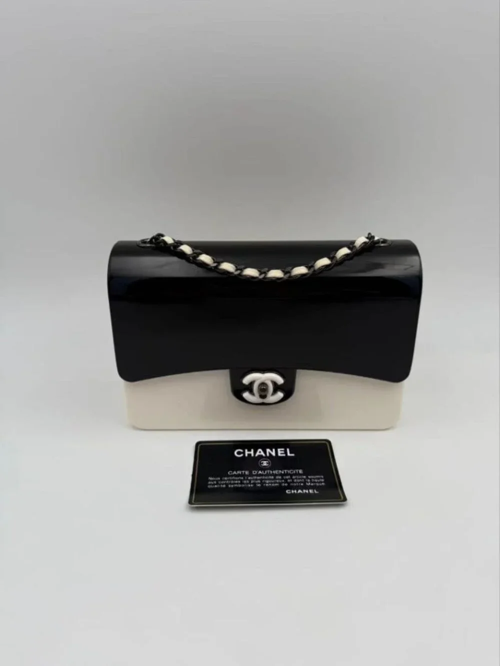 Chanel Acrylic Chain Shoulder Bag Black White